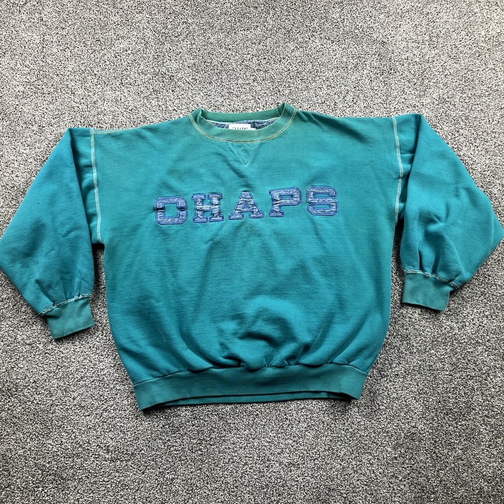 Vintage CHAPS Ralph‎ Lauren Sweater Mens Large Spellout Logo Distressed 80s